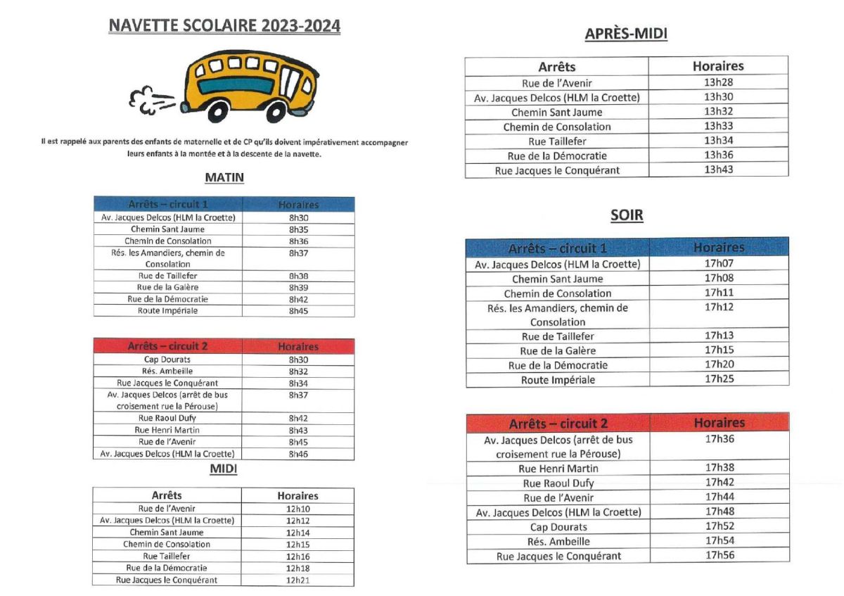 FICHE HORAIRE NAVETTE SCOLAIRE COLLIOURE 1-2