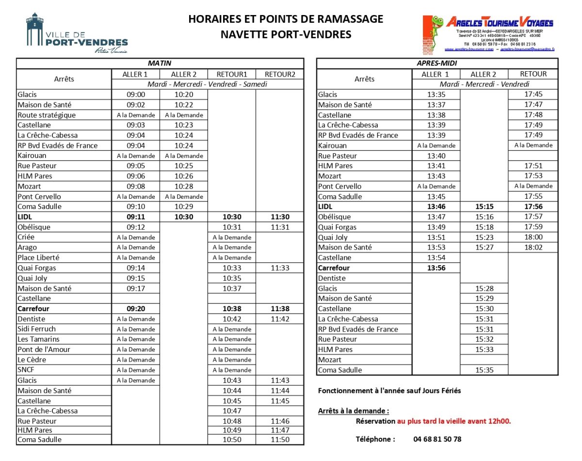 FICHE HORAIRE NAVETTE PORT-VENDRES